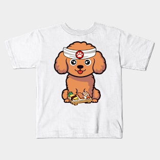 Funny brown dog is a sushi chef Kids T-Shirt